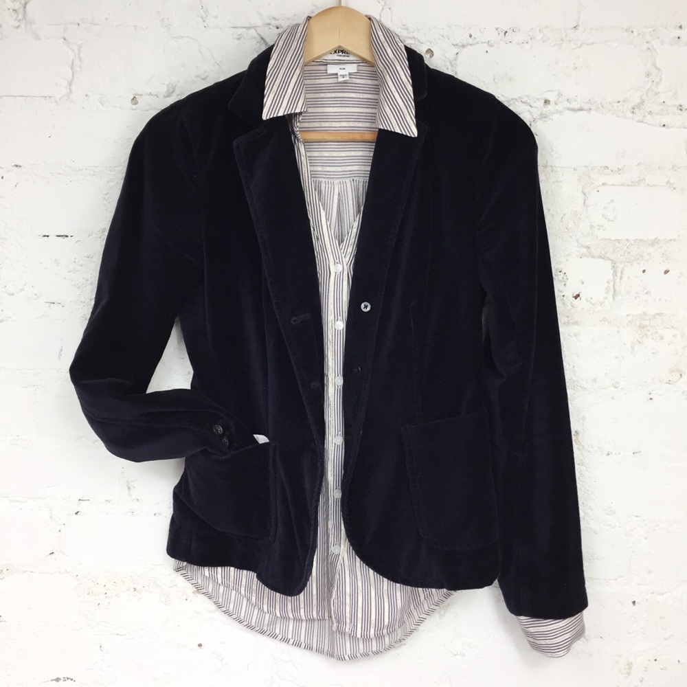J. CREW Navy Blue Velvet Fitted 1990's Blazer Size XS